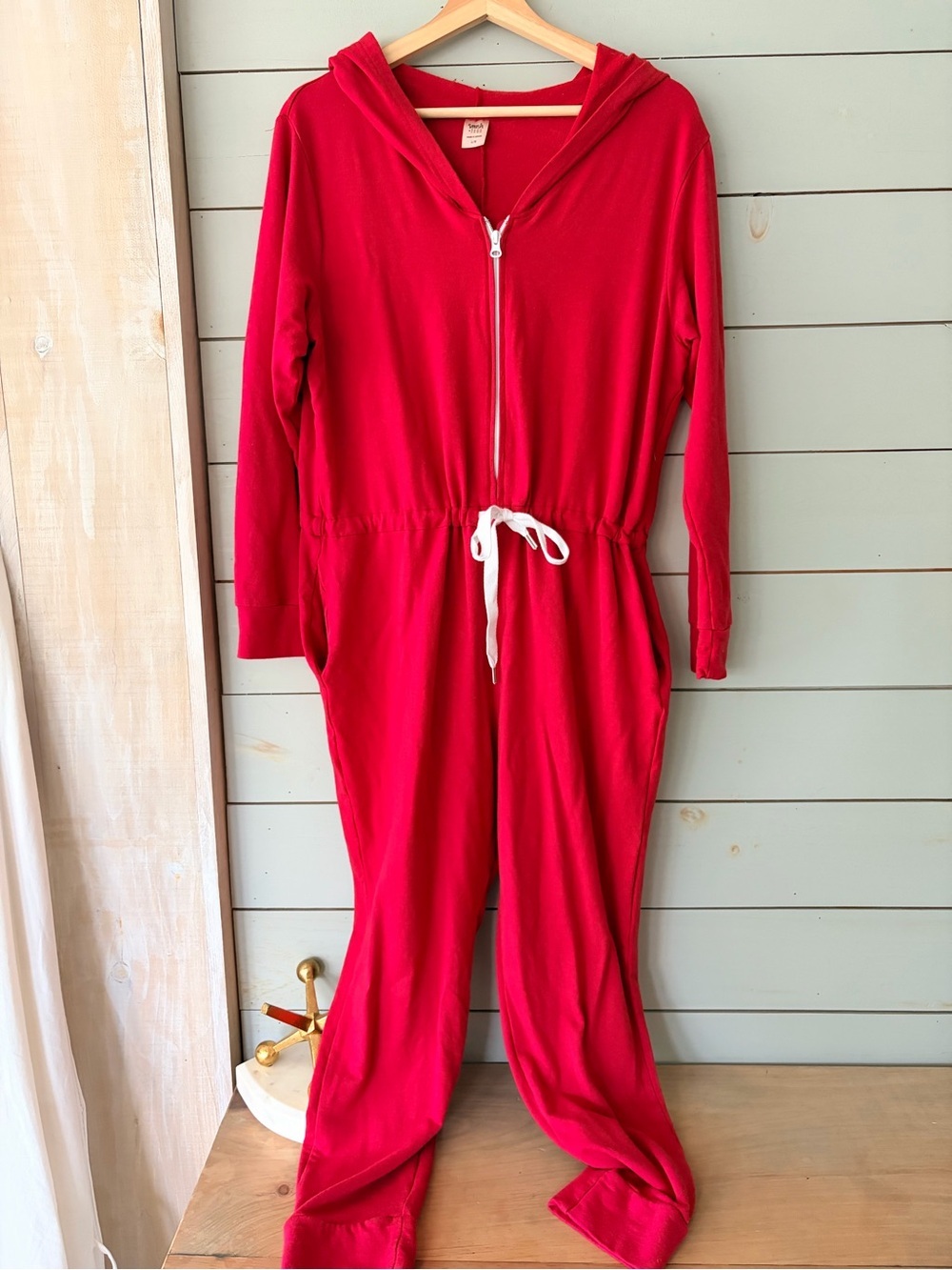 Smash + Tess Hooded Zip Front Romper | Red | Size Large | Made in Canada